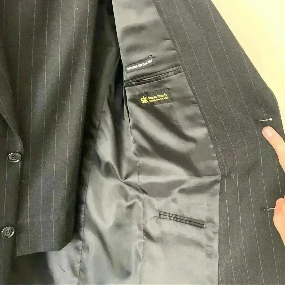 Mens black pinstripe cashmere/wool suit